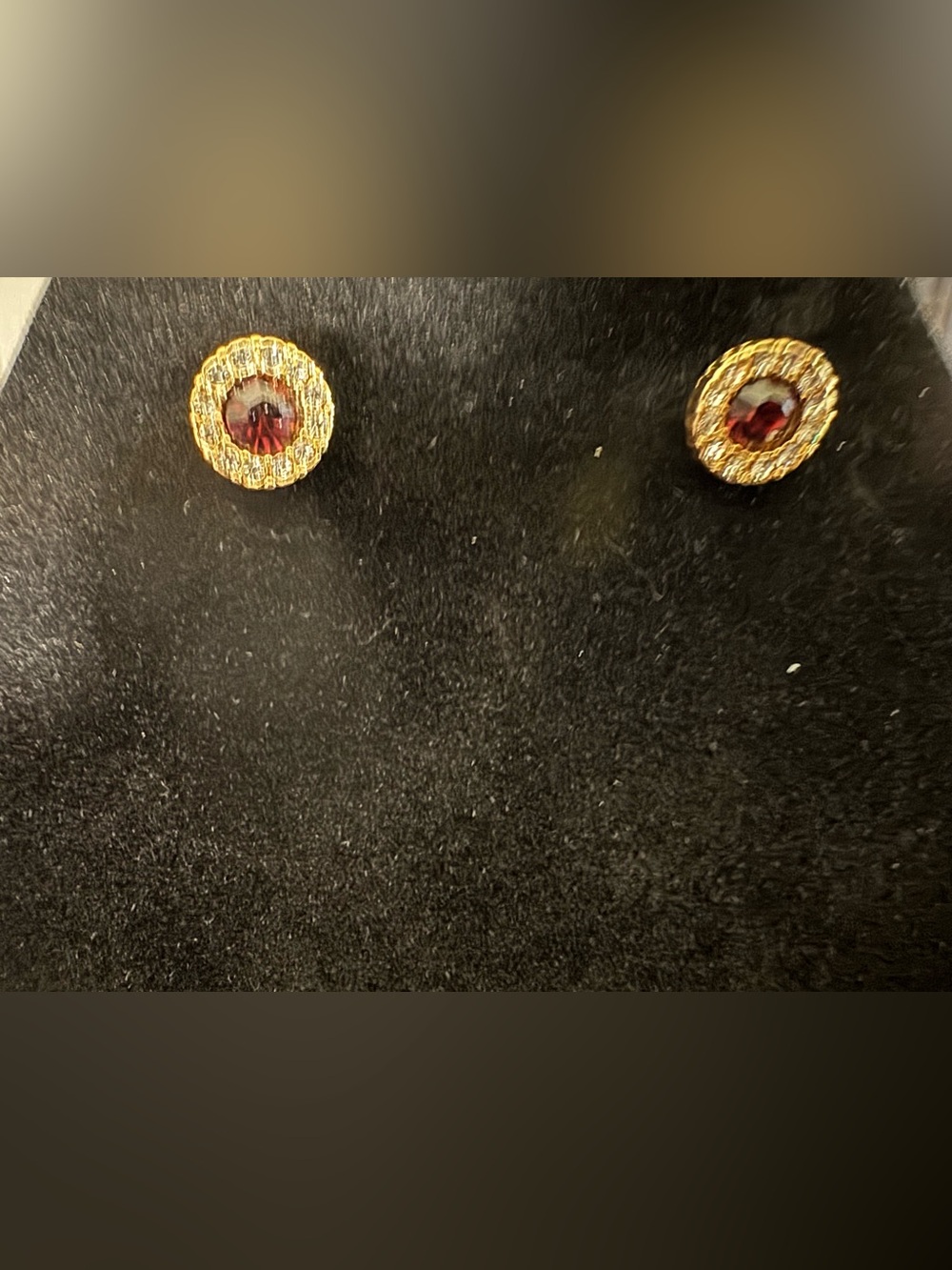 Fashion Jewelry Gold-Tone Earrings with Red Crystal Centers